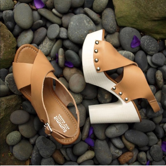 Anthropologie Shoes - Tan Italian Leather Wooden Studded Platform Heel
